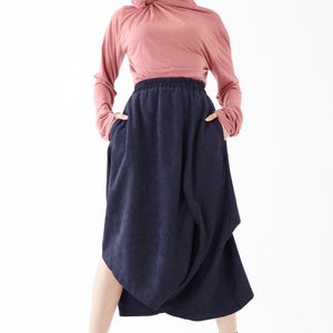 NO.286 Womens Asymmetrical Skirt/Pants, Loose Fit Skirt/Pants in Blue image 4