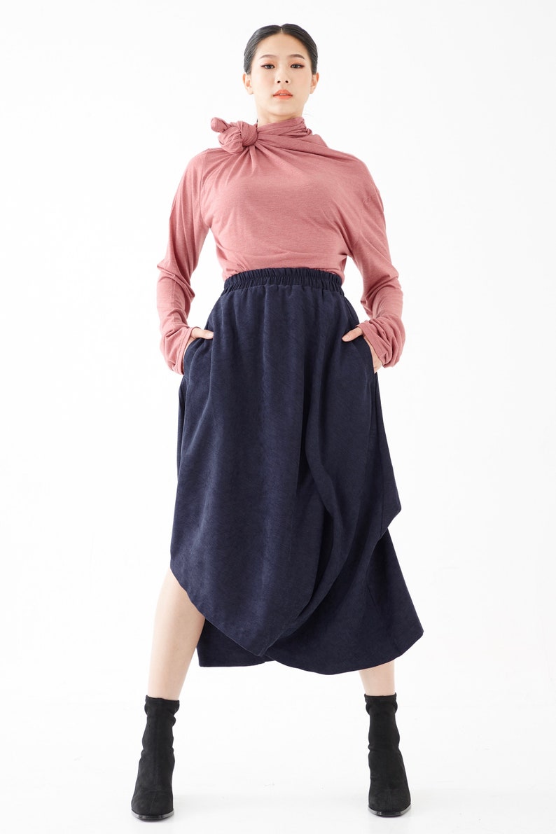 NO.286 Womens Asymmetrical Skirt/Pants, Loose Fit Skirt/Pants in Blue image 4