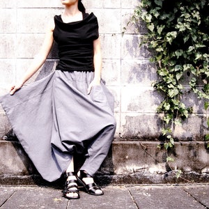 NO.155 Women's Drawstring Low Crotch Asymmetric Harem Pants, Extravagant Trousers in Gray image 1