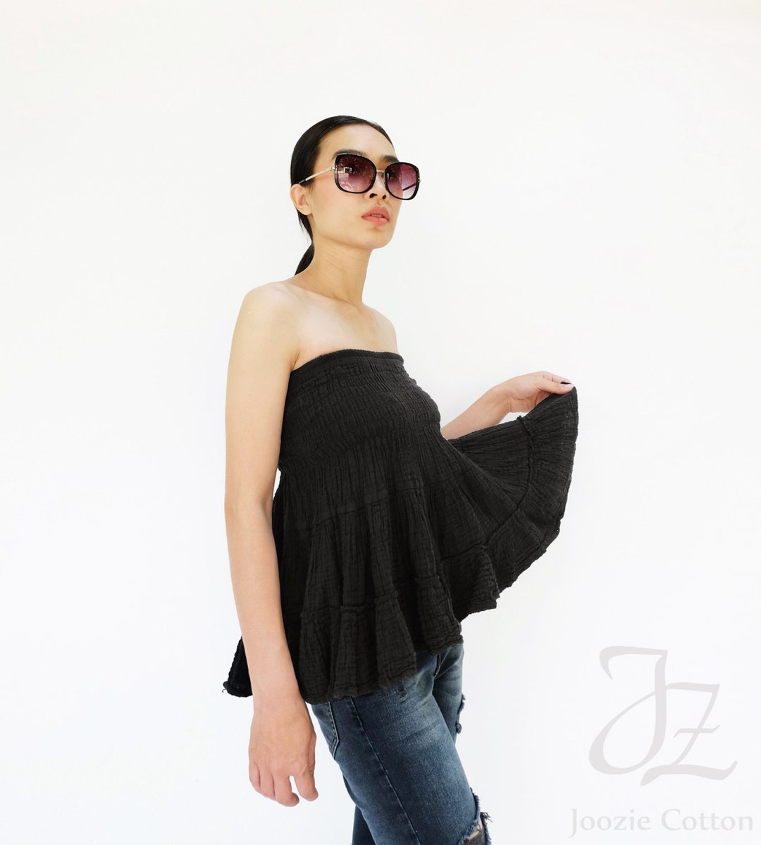 rurumu: smocking frill PT ブラック rurumu: smocking frill PT black