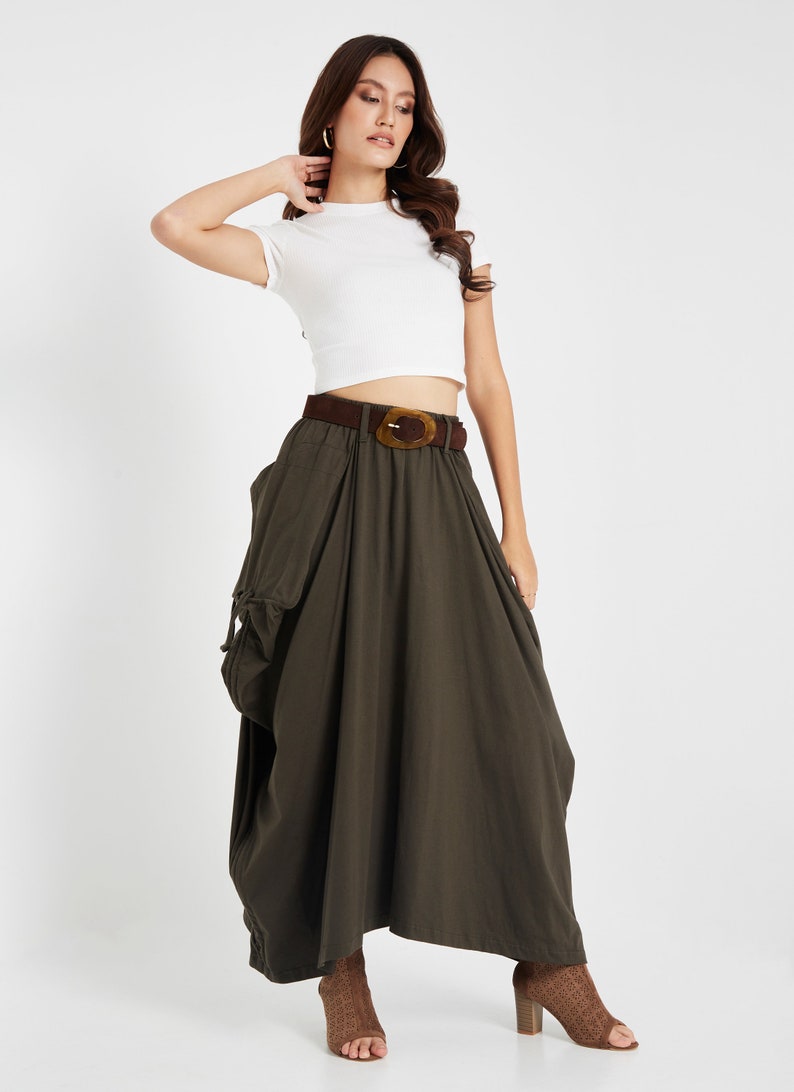 NO.123 Women's Large Patch Pocket Maxi Skirt Long Maxi - Etsy