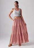NO.5 Women's Hippie Gypsy Boho Tiered Peasant Long Maxi Skirt in Pink product logo