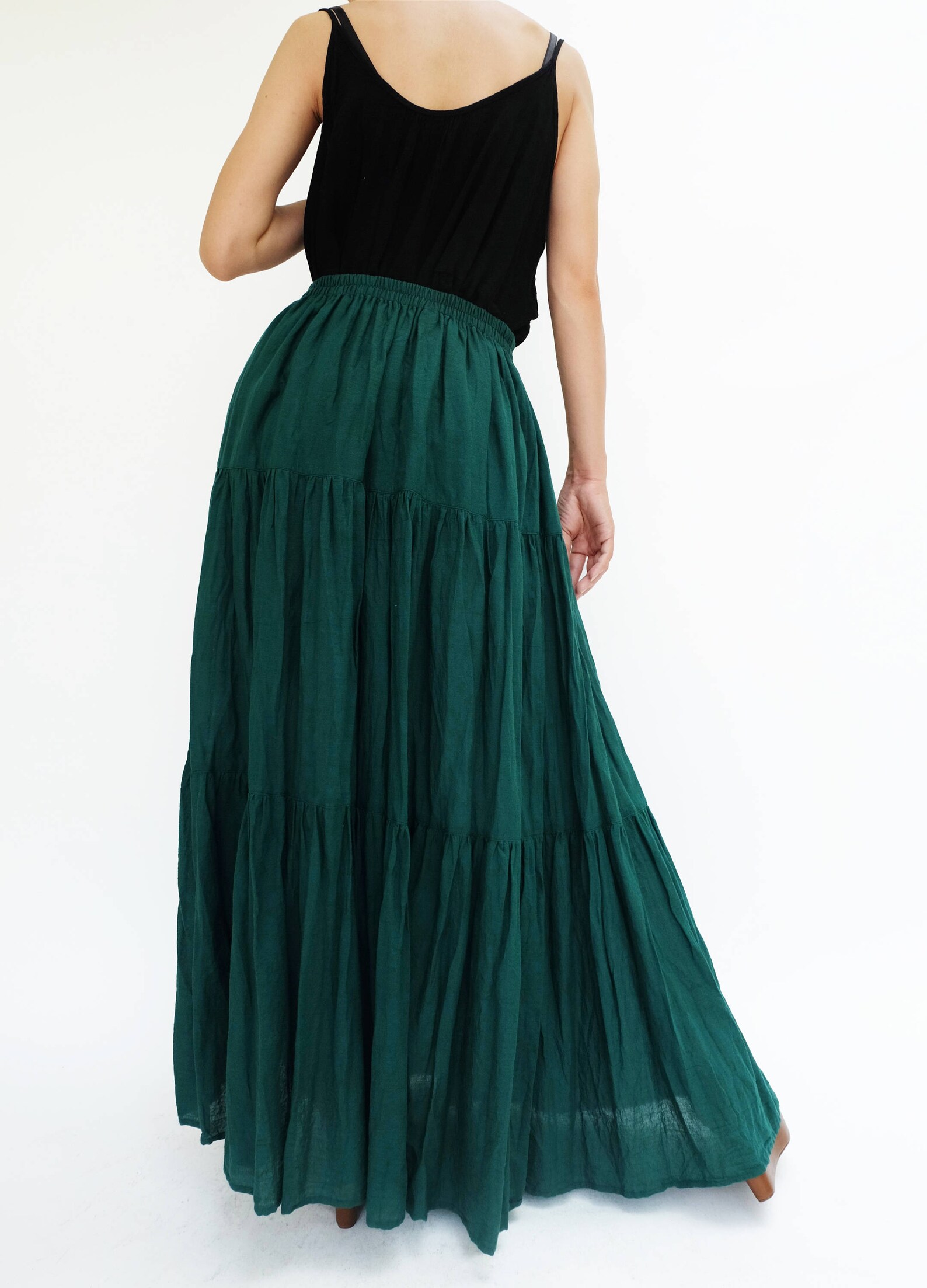 NO.5 Teal Green Cotton Gauze Hippie Gypsy Boho Tiered Long Etsy