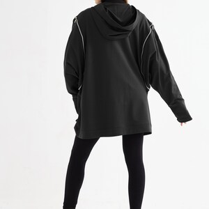 NO.277 Women's Oversized Hoodie Sweater, Zipper Detail Pullover, Casual Active Jacket, Unisex Sweater, Unisex Sweatshirt in Black image 6