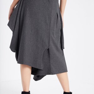 NO.187 Women's Taxidermy Asymmetric Skirt/Pants, Casual Wide Leg Trousers, Cropped Pants/Skirt in Mottled Gray image 10