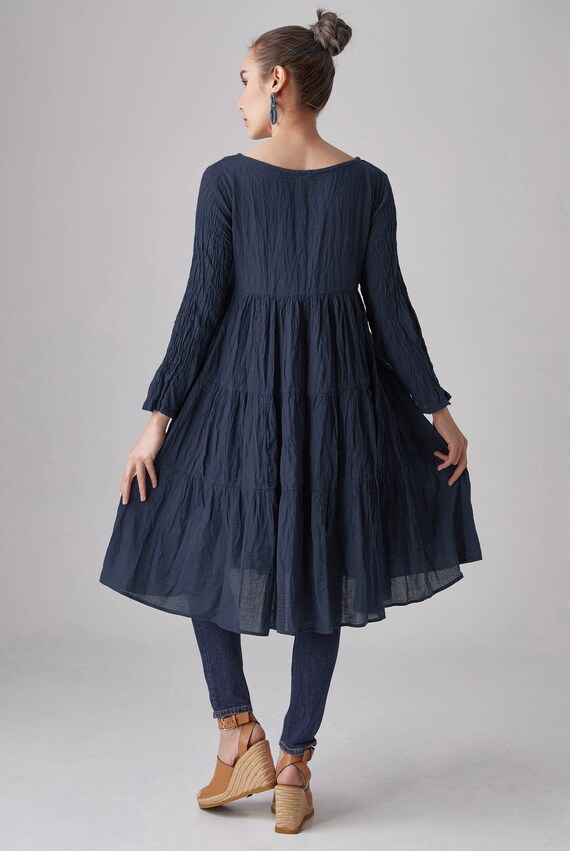 navy blue tiered dress Ruffle Tulle Tiered Dress-Navy main image 1