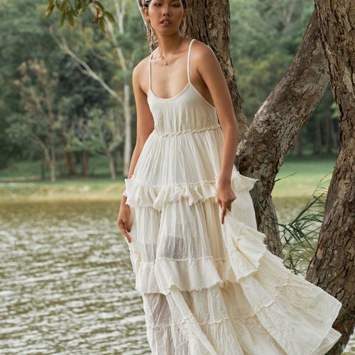 white christmas dresses The Willow Strappy Dress in Coconut Cream