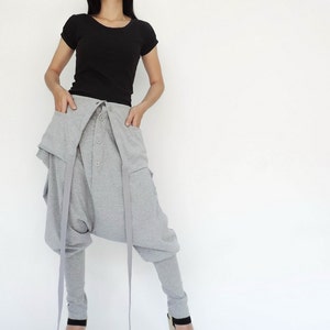 NO.87 Womens FoldoverWaistband Low Crotch Harem Pants, Extravagant Ninja Trousers, Trendy Harem Jumpsuit in Heather Gray image 2