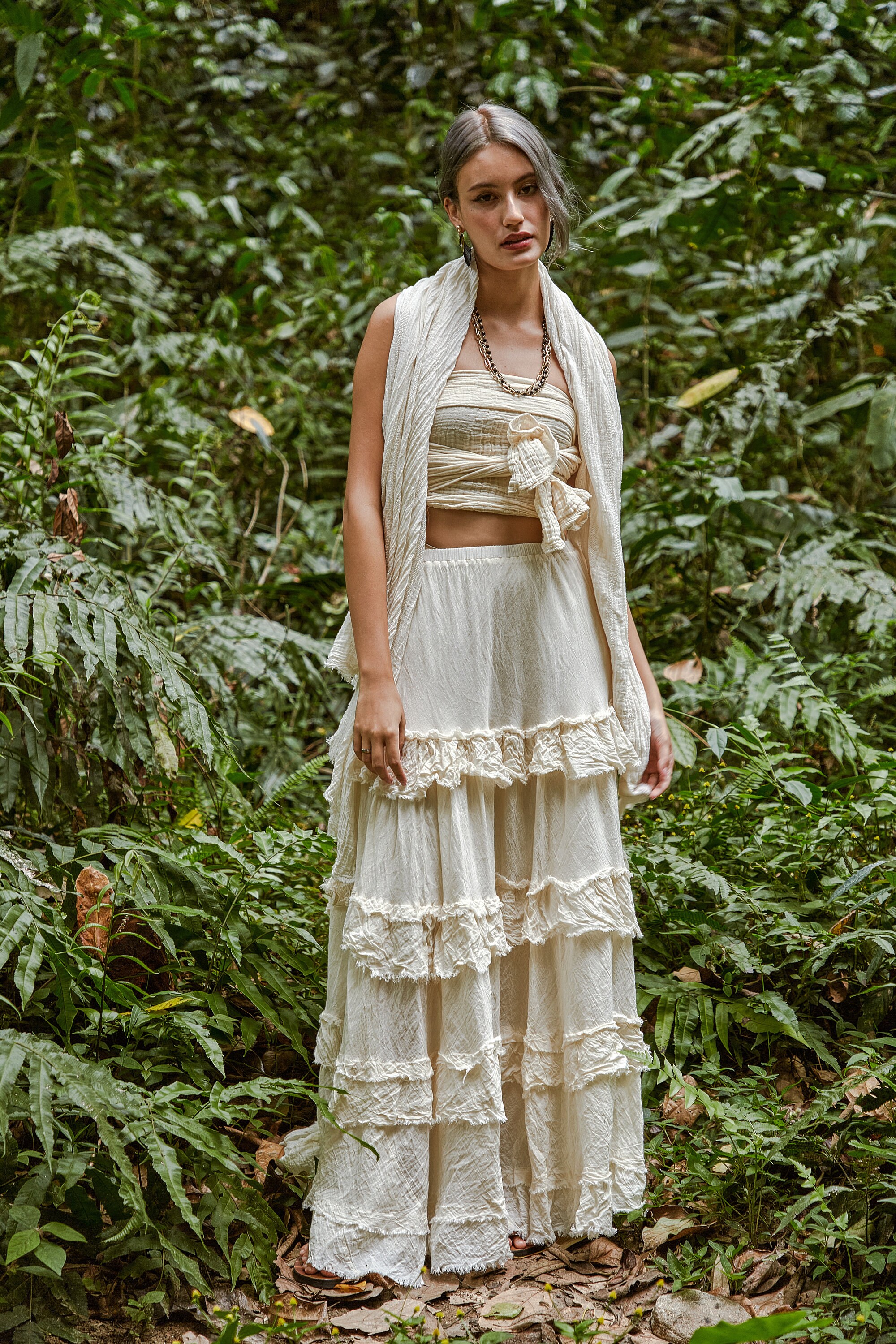 【NONCODE】As frill banding long skirt common unique