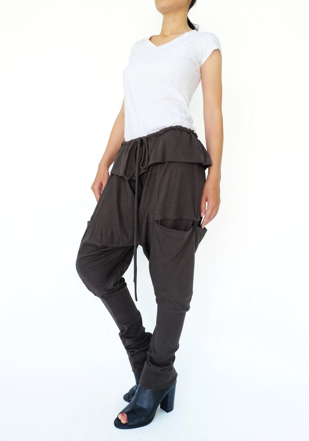 パンツ ENFOLD ELASTIC HAREM PANTS NO.180 Women's Foldover–waistband Drop Crotch Harem Pants
