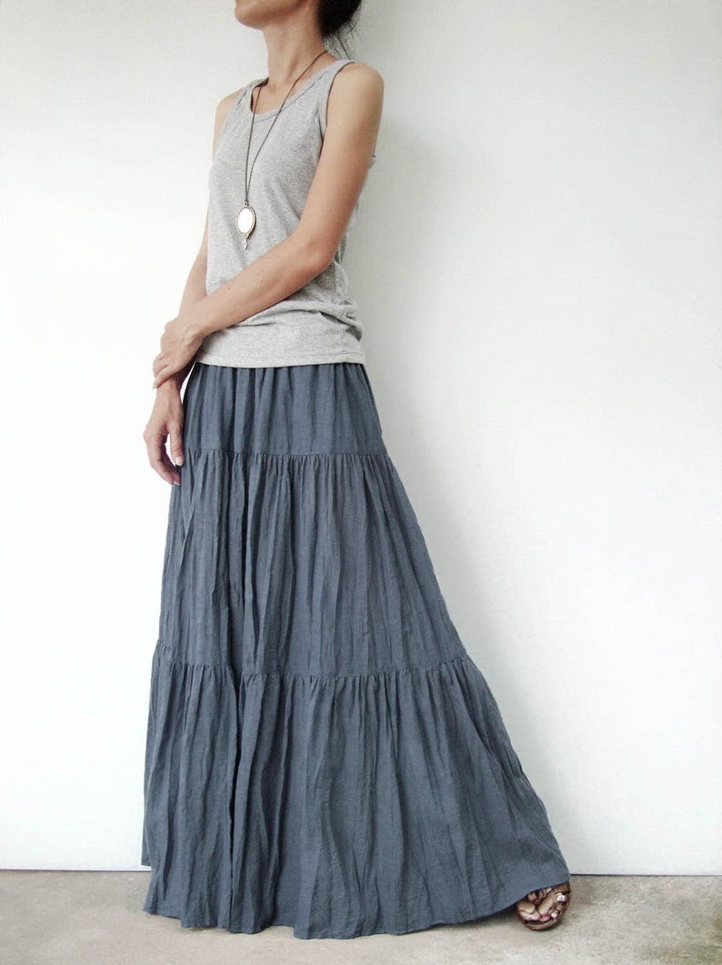 NO.5 Bluish Gray Cotton Gauze Hippie Gypsy Boho Tiered Long Etsy