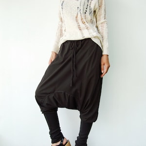NO.58 Women&#39;s Drawstring Waist Low Crotch Harem Pants, Loose Harem Trousers, Unisex Pants in Charcoal