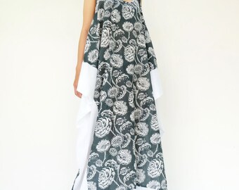 NO.203 Women's Geometric Print White Panel Maxi Dress #Gray