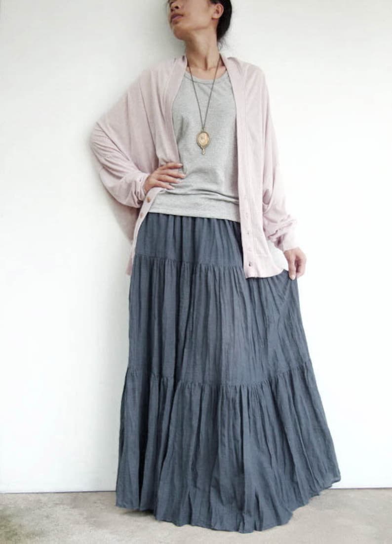 NO.5 Bluish Gray Cotton Gauze Hippie Gypsy Boho Tiered Long Etsy