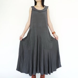 NO.129 Women's Softly Softly Sleeveless Maxi Dress, Sleeveless Swing Long Dress in Gray image 2