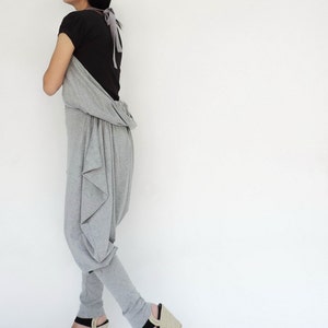 NO.87 Womens FoldoverWaistband Low Crotch Harem Pants, Extravagant Ninja Trousers, Trendy Harem Jumpsuit in Heather Gray image 3