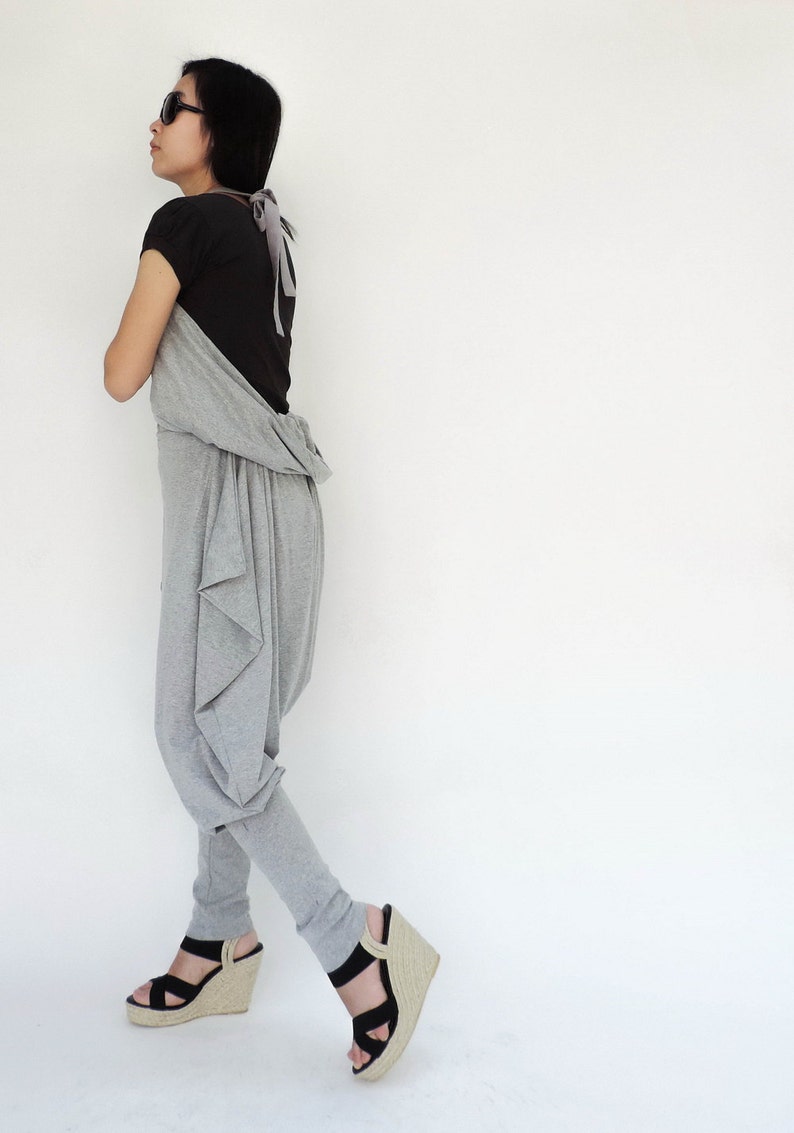 NO.87 Womens FoldoverWaistband Low Crotch Harem Pants, Extravagant Ninja Trousers, Trendy Harem Jumpsuit in Heather Gray image 3