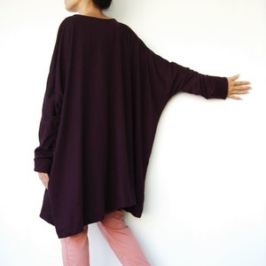 NO.62 Women's Scoop Neck Long Sleeve Tunic Top, Loose Fit Tshirt in Plum image 4