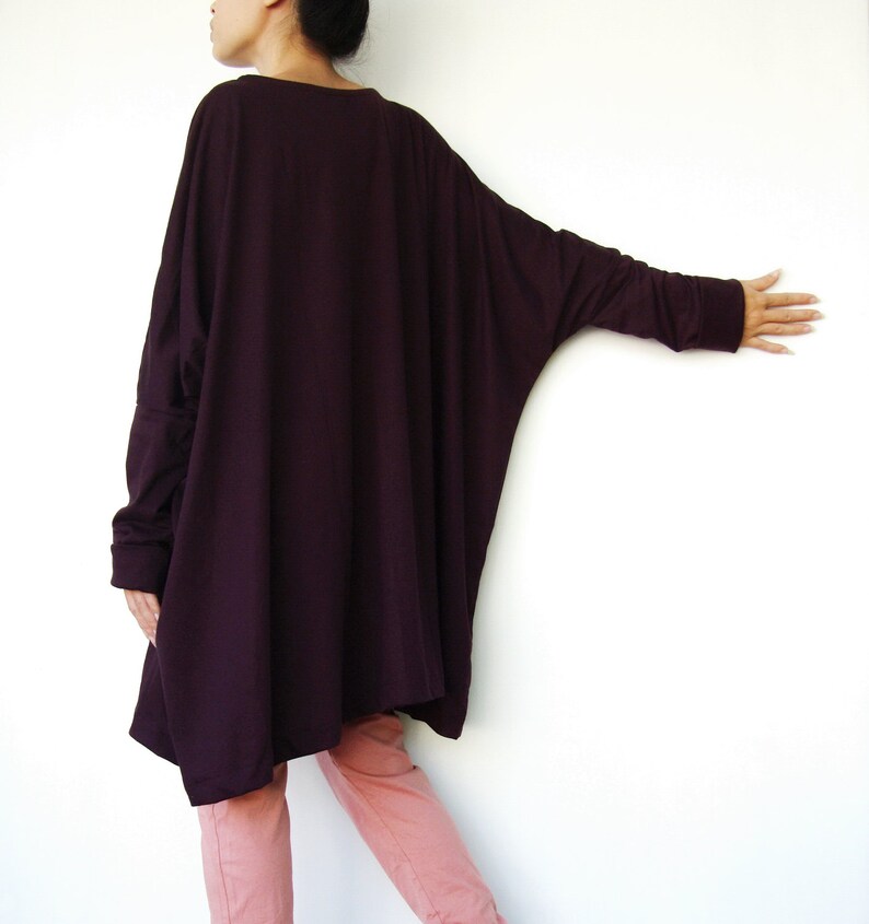 NO.62 Women's Scoop Neck Long Sleeve Tunic Top, Loose Fit Tshirt in Plum image 4