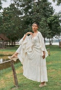 NEW---NO.321 Women's Butterfly Sleeve Square Neck Tiered Lace Detail Maxi Dress, Bohemian Summer Peasant Dress in Cream product logo