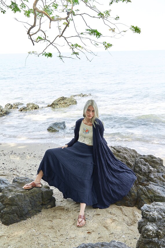 NO.251 Long Sleeve Wrap Dress, Casual Summer Dress, Natural Fiber Flexible Cotton Long Cardigan