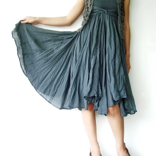 NO.6    Bluish Grey Cotton Asymmetric Skirt-Dress(2 Options skirt)