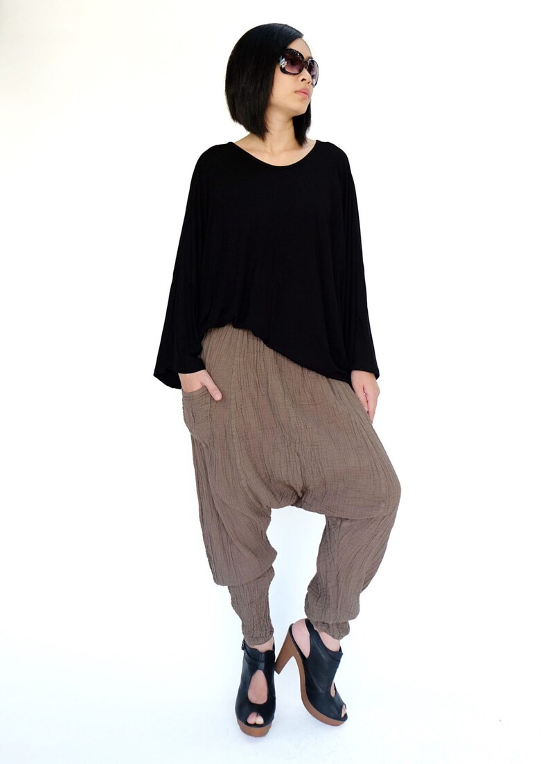 NO.162 Women's Patch Pocket Harem Pants Boho Drop Crotch Etsy