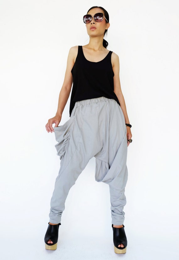 No 193 Dusty Gray Cotton Jersey Draped Harem Pants Casual Etsy