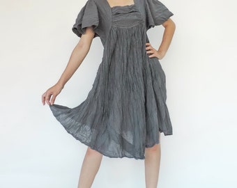 NO.9 Women's Square Neck Bell Sleeve Dress, Resort Dress, Summer Cotton Dress in Bluish Gray
