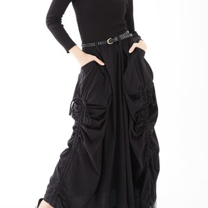 NO.123 Women's Large Patch Pocket Maxi Skirt, Long Maxi Skirt With Pockets, Comfy Casual Convertible Skirt in Black image 8