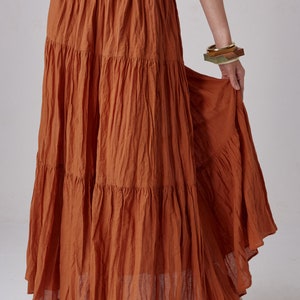 NO.5 Women's Hippie Gypsy Boho Tiered Peasant Long Maxi Skirt in Orange Ochre image 5