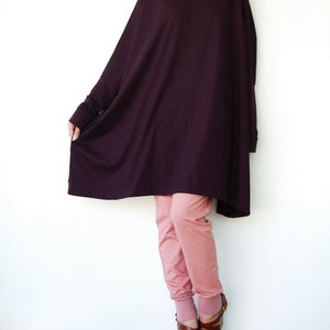 NO.62 Women's Scoop Neck Long Sleeve Tunic Top, Loose Fit Tshirt in Plum image 1