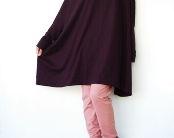 NO.62 Women's Scoop Neck Long Sleeve Tunic Top, Loose Fit Tshirt in Plum