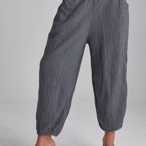 NO.266 Women's Striped Ankle Pants, Casual Cotton Relaxed Pants in Bluish Gray image 2