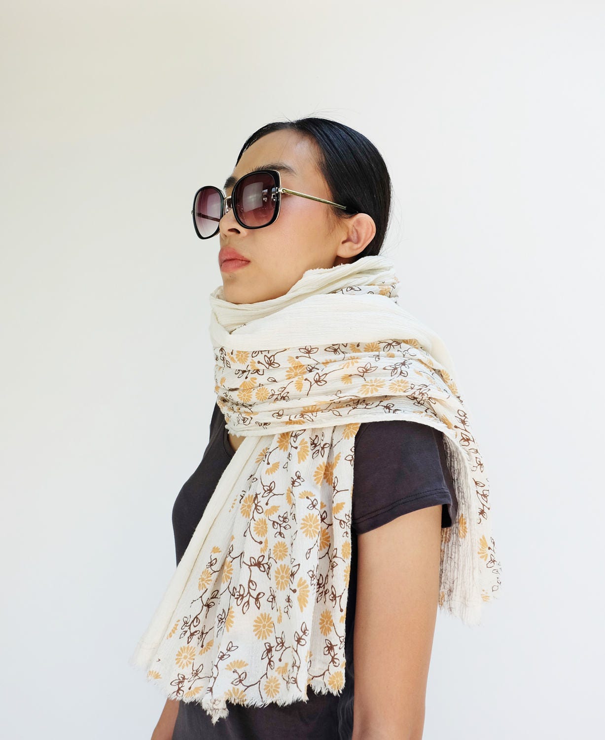 NO.215 Women's Cotton Floral Print Scarf Women, Retro Scarf