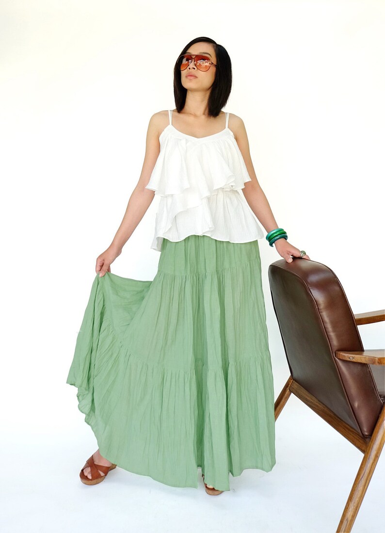 NO.5 Mint Cotton Gauze Hippie Gypsy Boho Tiered Long Peasant Etsy