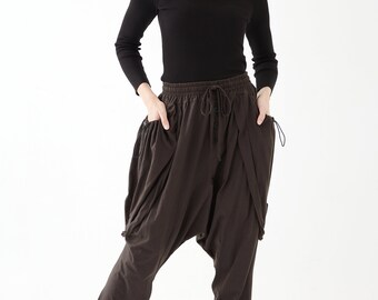 NEW---NO.285 Women's Unique Pocket Harem Pants, Loose Casual Drop Crotch  Pants, Charcoal Unisex Pants