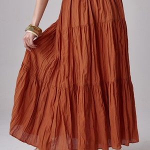 NO.5 Women's Hippie Gypsy Boho Tiered Peasant Long Maxi Skirt in Orange Ochre image 8