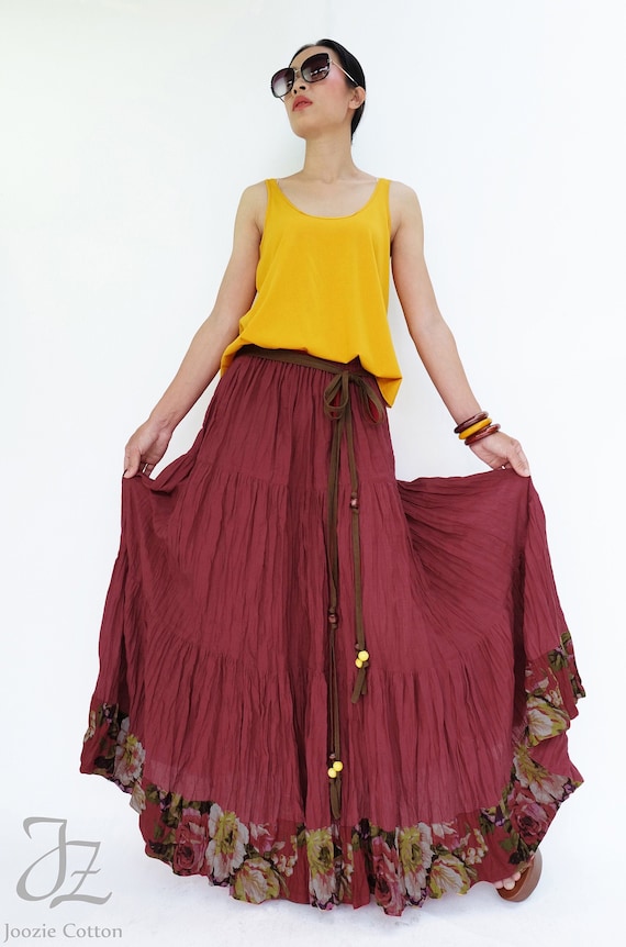 NO.25 Red Cotton Gauze Hippie Gypsy Boho Tiered Long Peasant Etsy