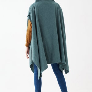 NO.279 Womens Stand Collar Poncho Sweater, Extravagant Asymmetric Poncho Fall Winter, Poncho in Heather Teal image 7