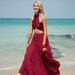 NO.5 Women's Hippie Gypsy Boho Tiered Peasant Long Maxi Skirt in Red