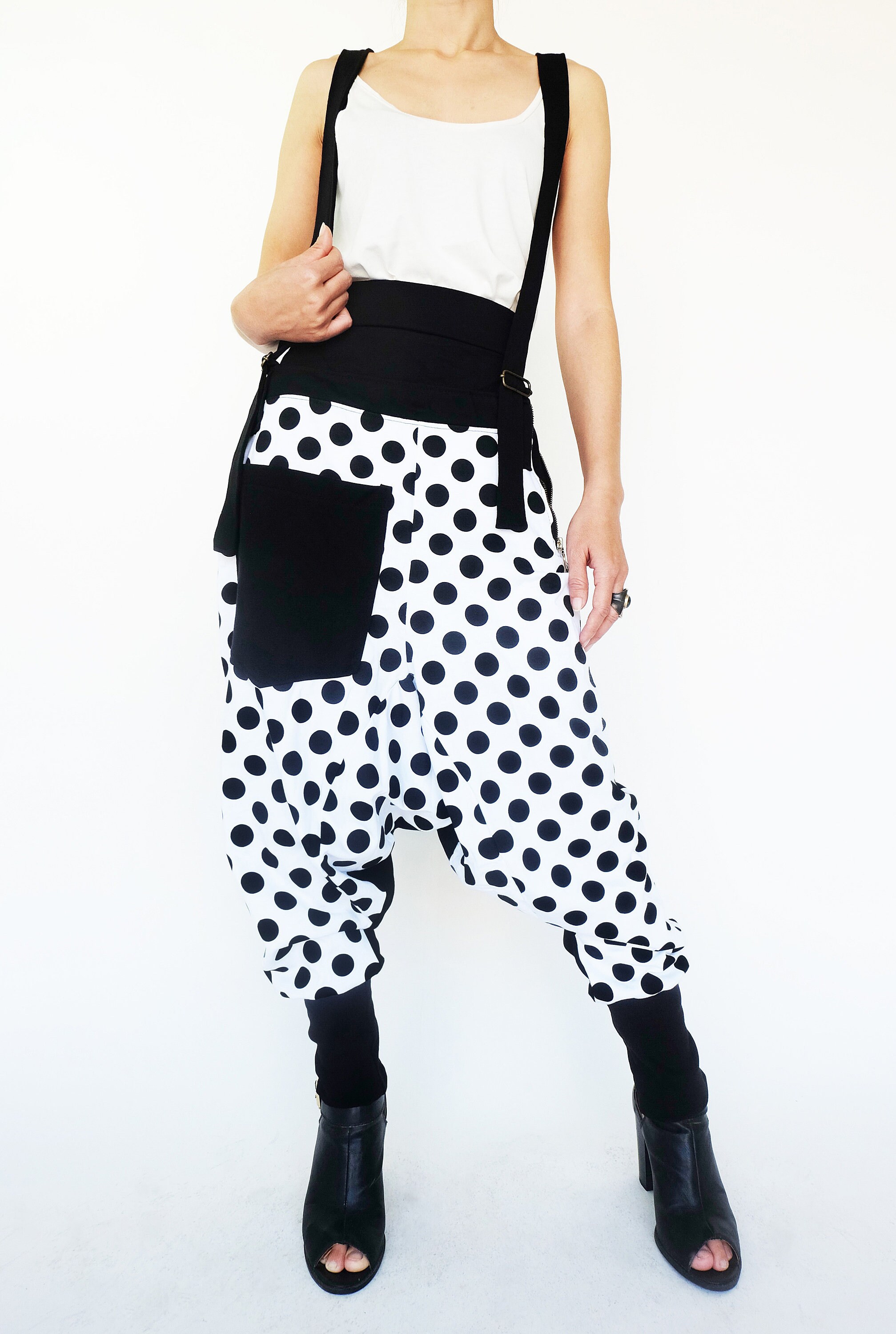 striped suspender pants