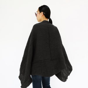 NO.141 Women's Scarves, Shawl With Buttons, Convertible Scarf, Natural Fiber Flexible Cotton Shawl in Black image 5