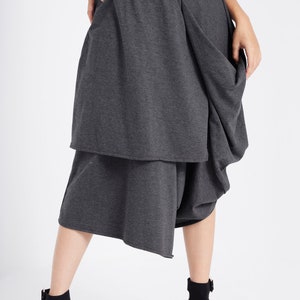 NO.187 Women's Taxidermy Asymmetric Skirt/Pants, Casual Wide Leg Trousers, Cropped Pants/Skirt in Mottled Gray image 4