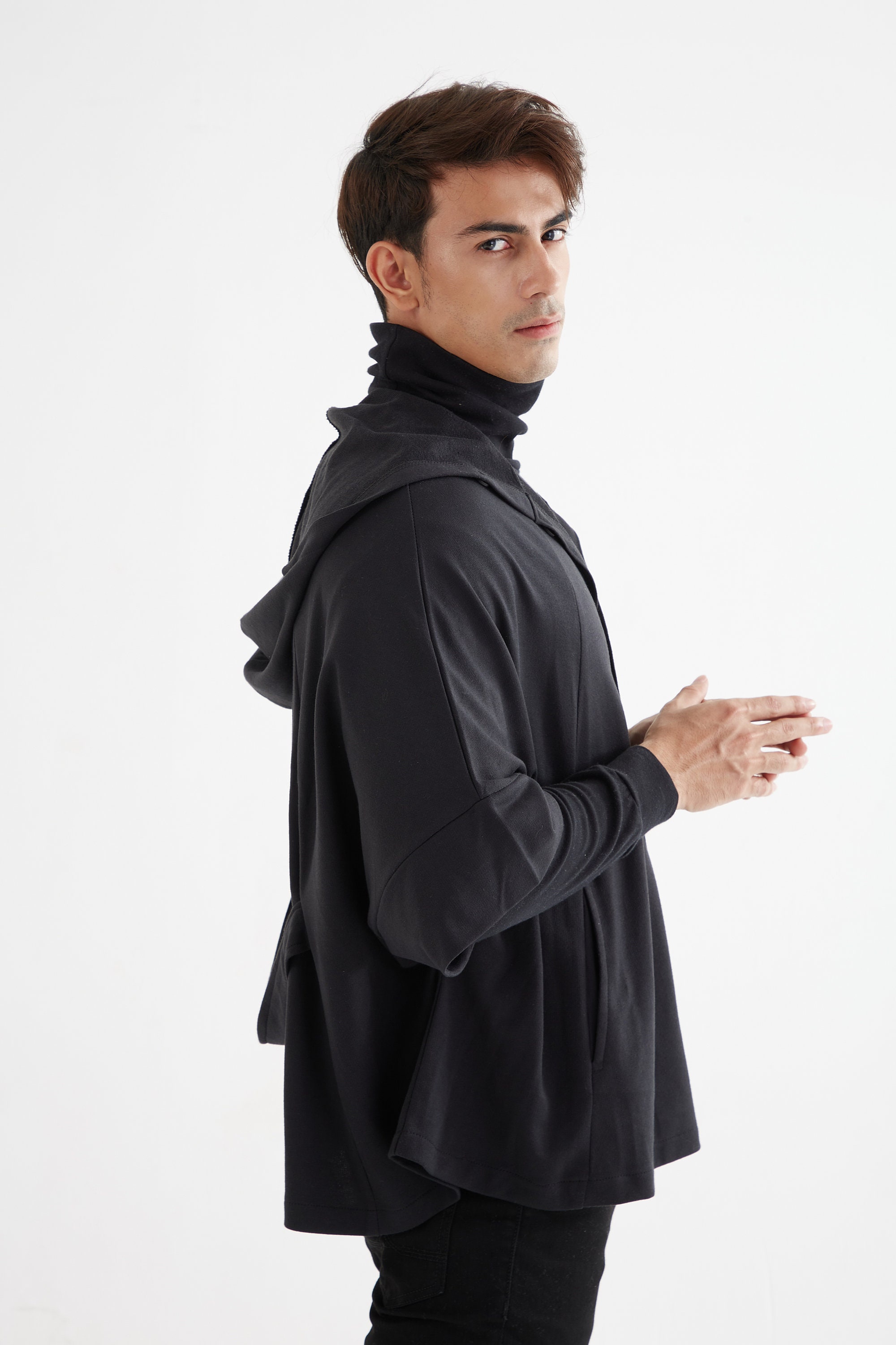 NO.283 Women's Short Sleeve Hooded Cardigan, Hooded Cape
