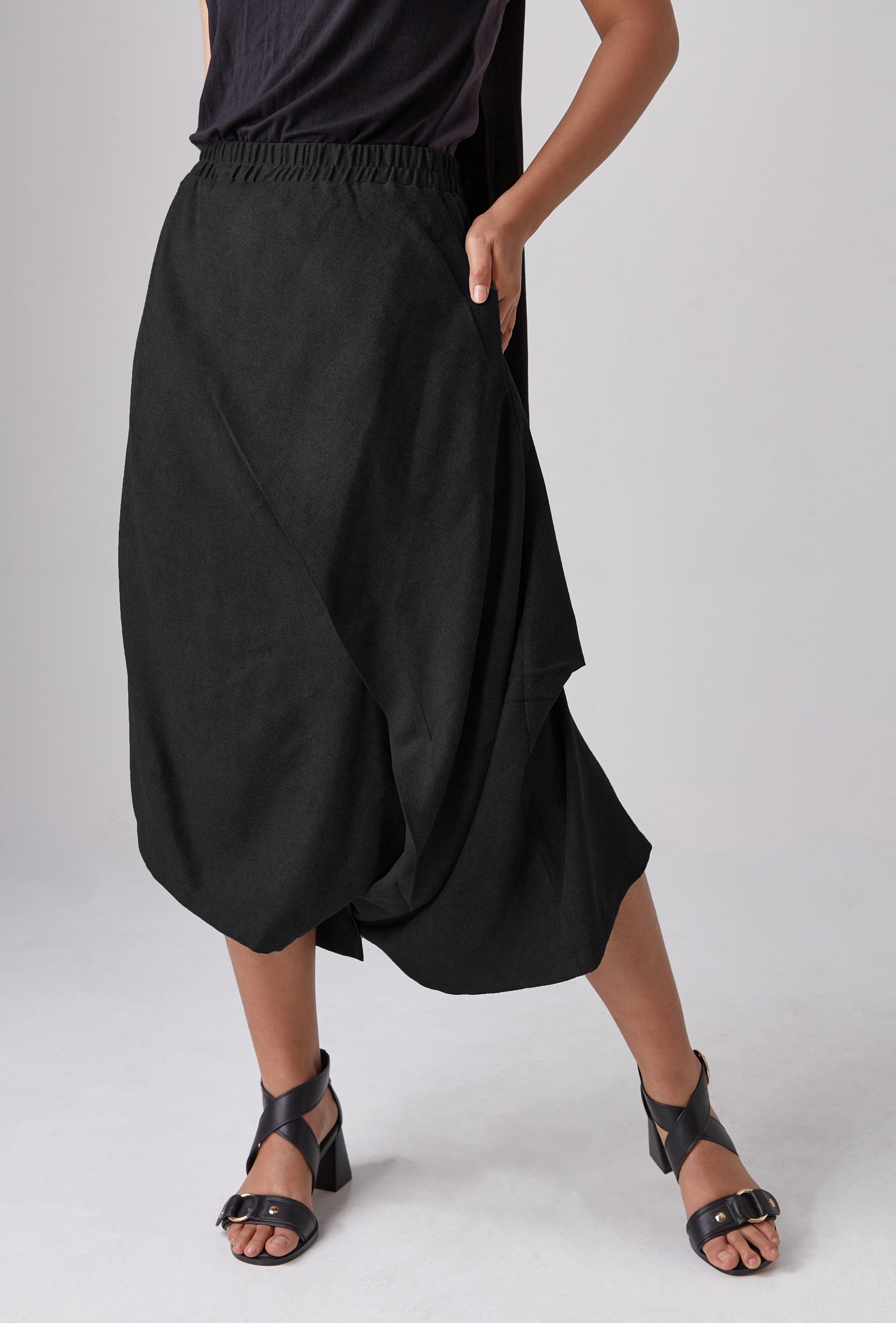 No.286 Women's Asymmetrical Skirt/Pants, Loose Fit Skirt/Pants in Black