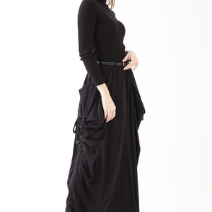 NO.123 Women's Large Patch Pocket Maxi Skirt, Long Maxi Skirt With Pockets, Comfy Casual Convertible Skirt in Black image 4