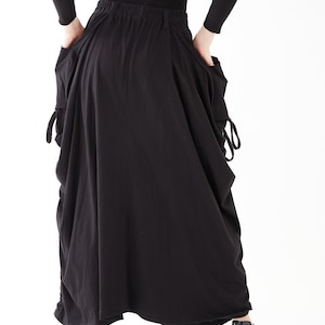 NO.123 Women's Large Patch Pocket Maxi Skirt, Long Maxi Skirt With Pockets, Comfy Casual Convertible Skirt in Black image 10