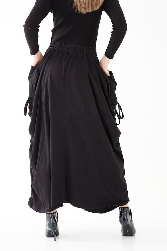 NO.123 Women's Large Patch Pocket Maxi Skirt, Long Maxi
