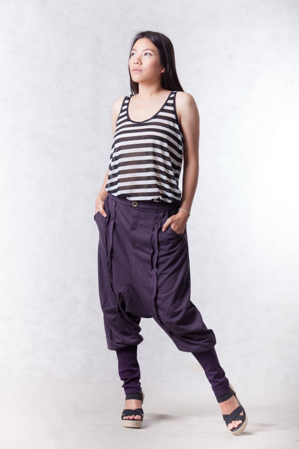 NO.154 Women's Casual Drop Crotch Harem 